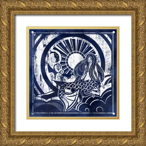 Ink Dip Mermaid Gold Ornate Wood Framed Art Print with Double Matting by PI Galerie