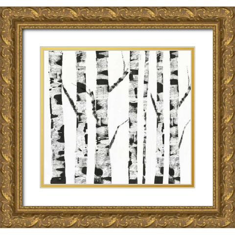 White Birch Gold Ornate Wood Framed Art Print with Double Matting by PI Galerie