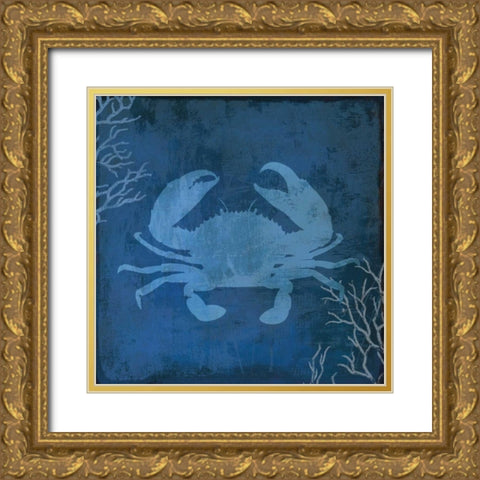 Navy Sea Crab Gold Ornate Wood Framed Art Print with Double Matting by PI Studio
