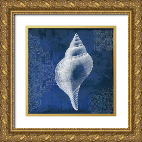 Navy Shell I Gold Ornate Wood Framed Art Print with Double Matting by PI Studio