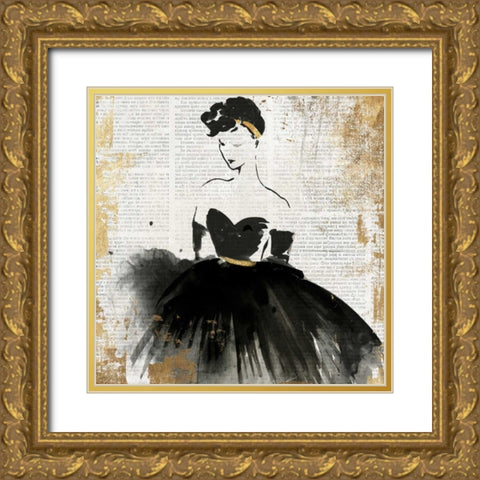 Lady in Black I Gold Ornate Wood Framed Art Print with Double Matting by PI Studio