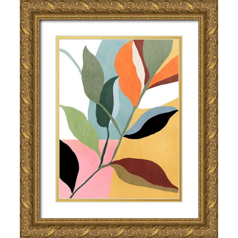 Bright Twig Gold Ornate Wood Framed Art Print with Double Matting by PI Studio