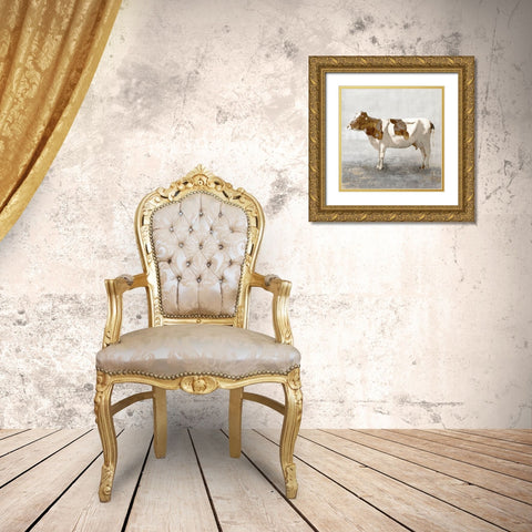 Rustic Brown Cow Gold Ornate Wood Framed Art Print with Double Matting by Pi Studio