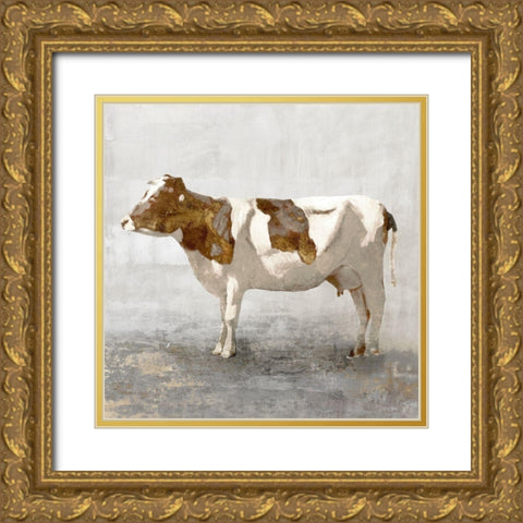 Rustic Brown Cow Gold Ornate Wood Framed Art Print with Double Matting by Pi Studio