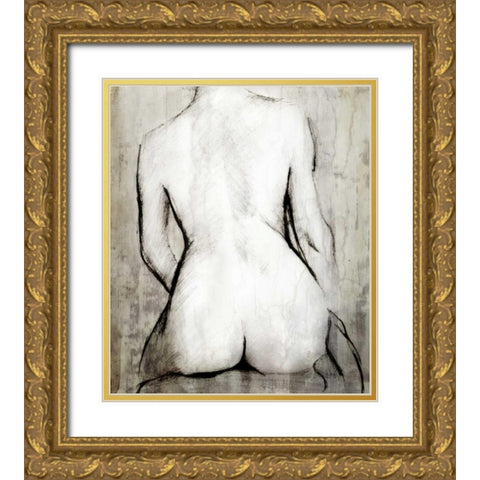 Nude Back Gold Ornate Wood Framed Art Print with Double Matting by PI Studio