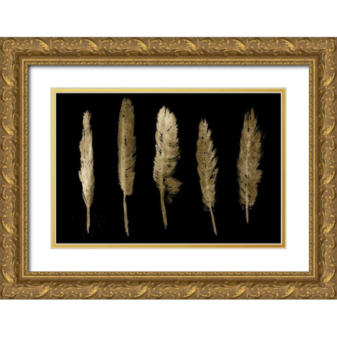 Gold Feathers I Gold Ornate Wood Framed Art Print with Double Matting by PI Studio
