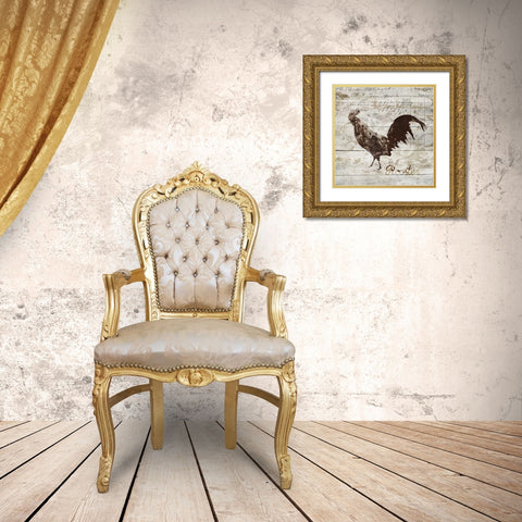 Rooster Gold Ornate Wood Framed Art Print with Double Matting by PI Studio