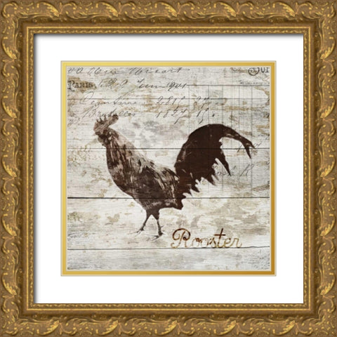 Rooster Gold Ornate Wood Framed Art Print with Double Matting by PI Studio