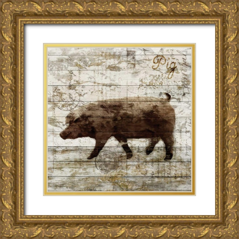 Pig Gold Ornate Wood Framed Art Print with Double Matting by PI Studio