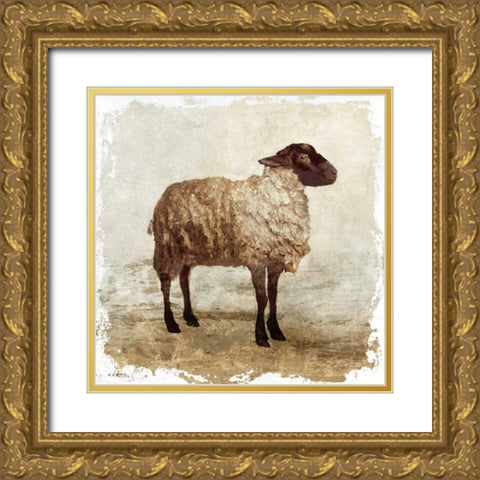 Sheep white border Gold Ornate Wood Framed Art Print with Double Matting by PI Studio