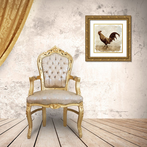 Rooster white border Gold Ornate Wood Framed Art Print with Double Matting by PI Studio