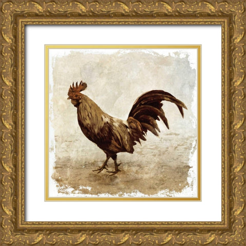 Rooster white border Gold Ornate Wood Framed Art Print with Double Matting by PI Studio