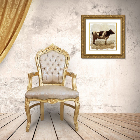 Cow white border Gold Ornate Wood Framed Art Print with Double Matting by PI Studio
