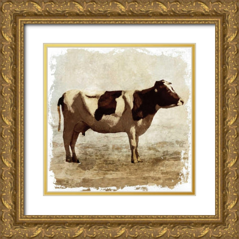 Cow white border Gold Ornate Wood Framed Art Print with Double Matting by PI Studio