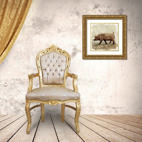 Pig white border Gold Ornate Wood Framed Art Print with Double Matting by PI Studio