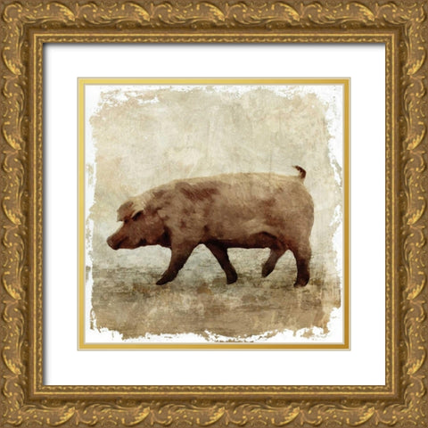 Pig white border Gold Ornate Wood Framed Art Print with Double Matting by PI Studio