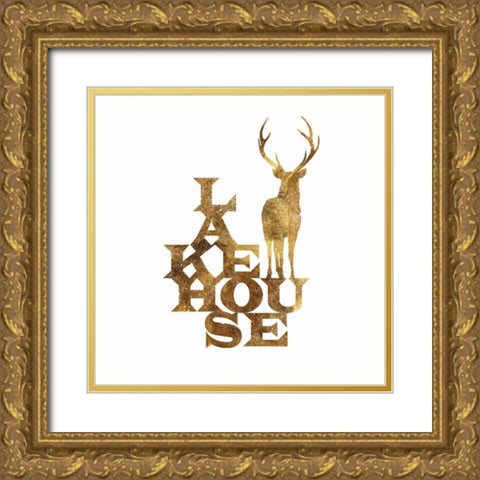 Lakehouse Stag Su Gold Ornate Wood Framed Art Print with Double Matting by PI Studio