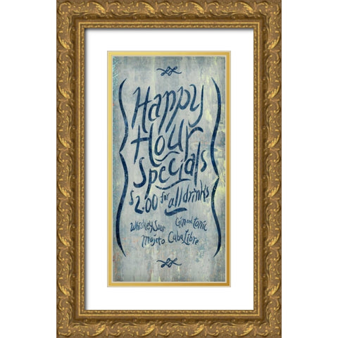 Happy Hour Blue  Gold Ornate Wood Framed Art Print with Double Matting by PI Studio