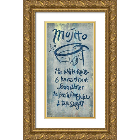 Mojito Blue Gold Ornate Wood Framed Art Print with Double Matting by PI Studio