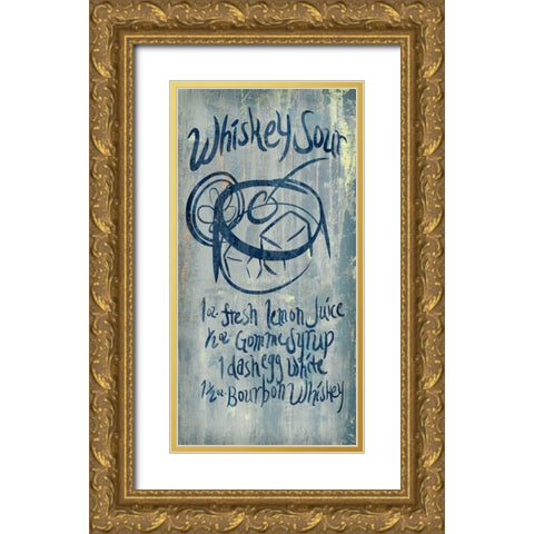 Whiskey Sour Blue Gold Ornate Wood Framed Art Print with Double Matting by PI Studio