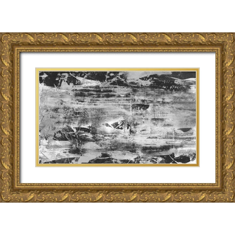 Black and White Abstract V Gold Ornate Wood Framed Art Print with Double Matting by PI Studio