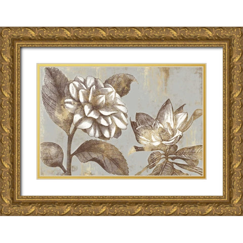 Magnolia Blooms Gold Ornate Wood Framed Art Print with Double Matting by PI Studio