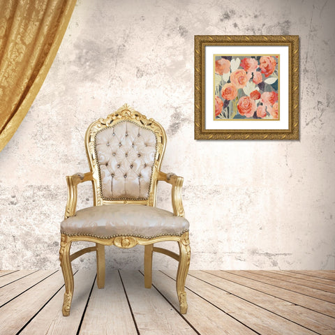 Peach Floral Gold Ornate Wood Framed Art Print with Double Matting by PI Studio