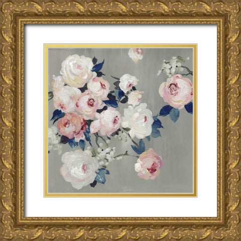 Cobalt Leaves Gold Ornate Wood Framed Art Print with Double Matting by PI Studio