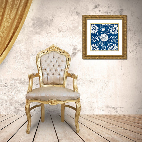 White Flowers On Indigo I Gold Ornate Wood Framed Art Print with Double Matting by PI Studio