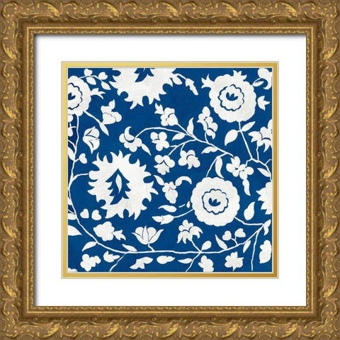 White Flowers On Indigo II  Gold Ornate Wood Framed Art Print with Double Matting by PI Studio