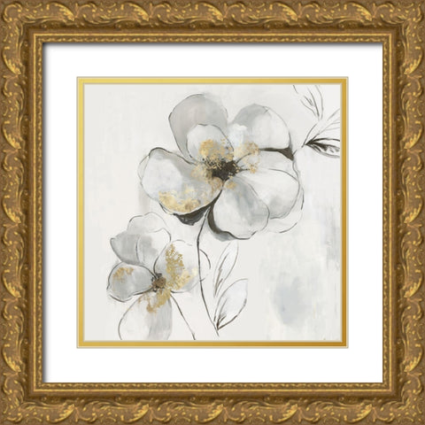 Silver Florals I Gold Ornate Wood Framed Art Print with Double Matting by PI Studio