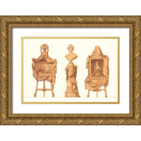 Chevalet et Piedestal Drapes Gold Ornate Wood Framed Art Print with Double Matting by PI Collection