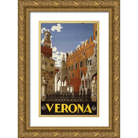 Verona Gold Ornate Wood Framed Art Print with Double Matting by PI Collection