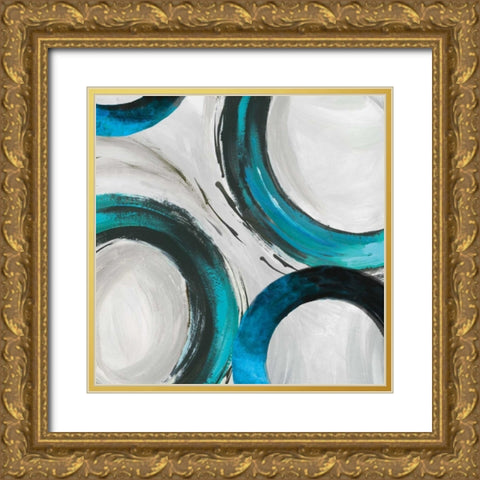 Teal Ring I Gold Ornate Wood Framed Art Print with Double Matting by Reeves, Tom