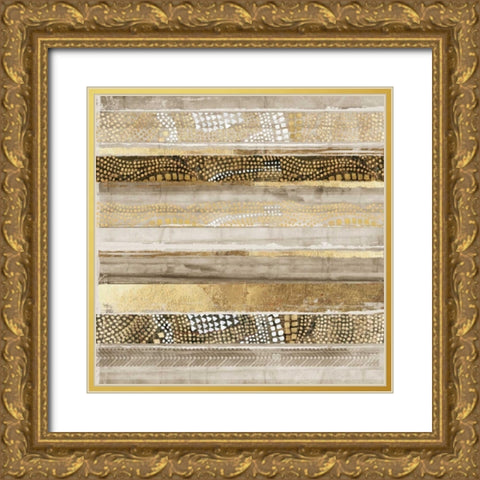 klimt stripes Gold Ornate Wood Framed Art Print with Double Matting by Reeves, Tom