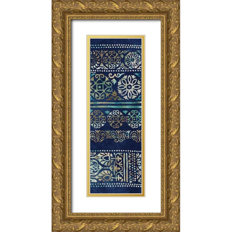 Indigo Damask II  Gold Ornate Wood Framed Art Print with Double Matting by Reeves, Tom