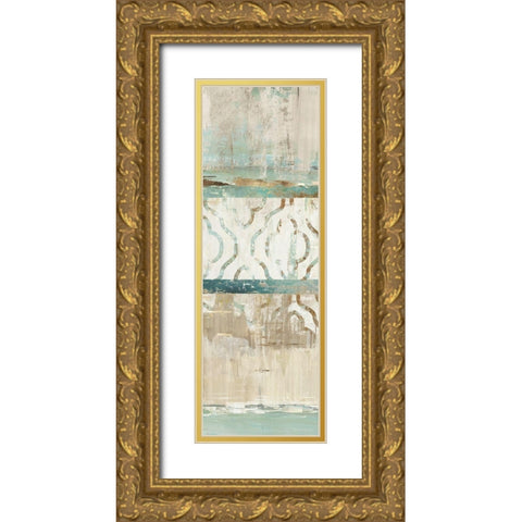 Teal Patchwork I  Gold Ornate Wood Framed Art Print with Double Matting by Reeves, Tom