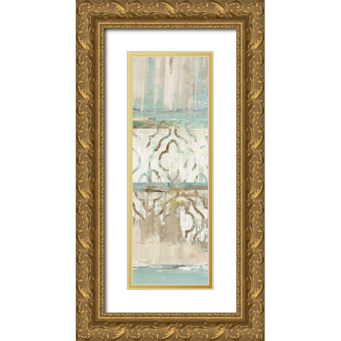 Teal Patchwork II Gold Ornate Wood Framed Art Print with Double Matting by Reeves, Tom