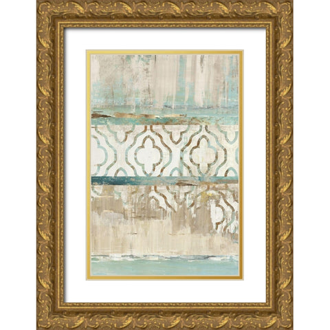 Teal Patchwork III Gold Ornate Wood Framed Art Print with Double Matting by Reeves, Tom