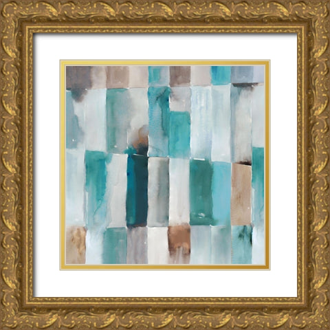 Stripes of Teal I Gold Ornate Wood Framed Art Print with Double Matting by Reeves, Tom