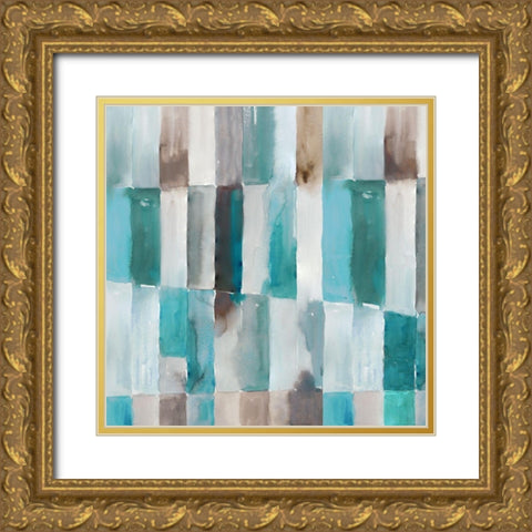 Stripes of Teal II Gold Ornate Wood Framed Art Print with Double Matting by Reeves, Tom
