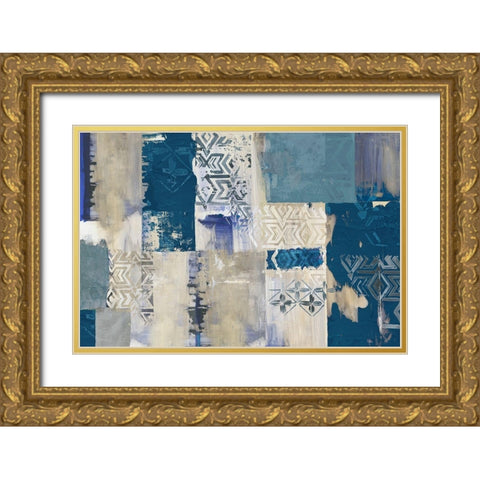 Indigo Patchwork  Gold Ornate Wood Framed Art Print with Double Matting by Reeves, Tom