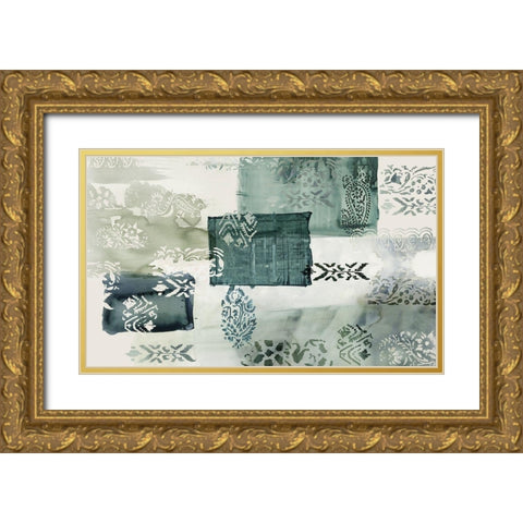 Green Silk  Gold Ornate Wood Framed Art Print with Double Matting by Reeves, Tom