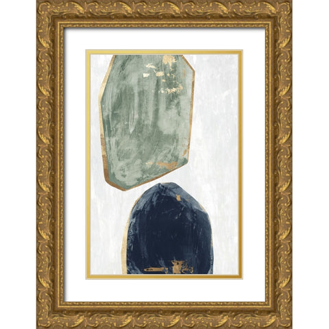 Stones I Blue Version Gold Ornate Wood Framed Art Print with Double Matting by Reeves, Tom