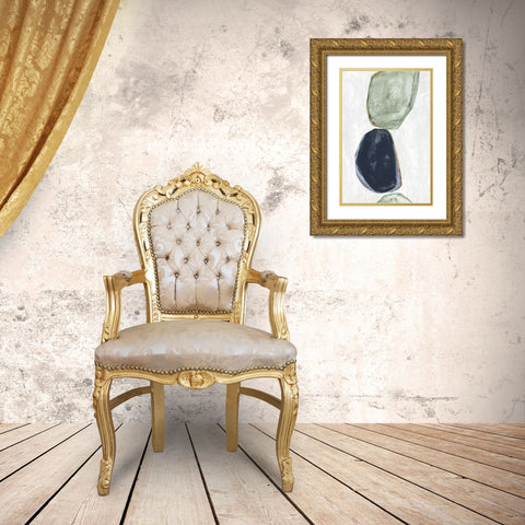Stones II Blue Version Gold Ornate Wood Framed Art Print with Double Matting by Reeves, Tom