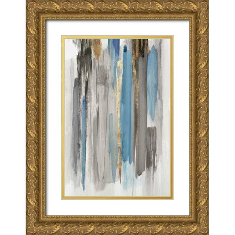 Blue Abstract Lines II Gold Ornate Wood Framed Art Print with Double Matting by Reeves, Tom