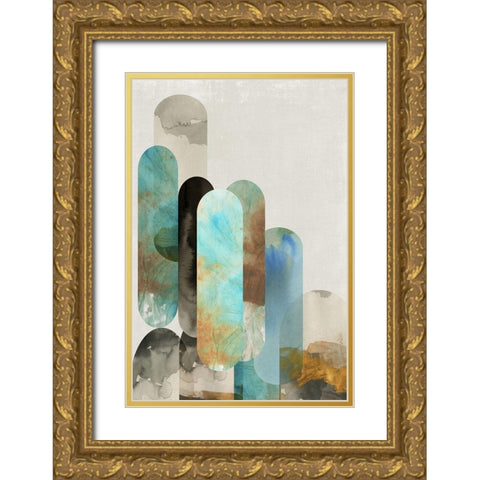 Teal Arches II  Gold Ornate Wood Framed Art Print with Double Matting by Reeves, Tom