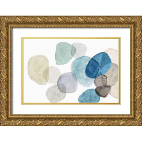 Blue Bubbles Merge II  Gold Ornate Wood Framed Art Print with Double Matting by Reeves, Tom