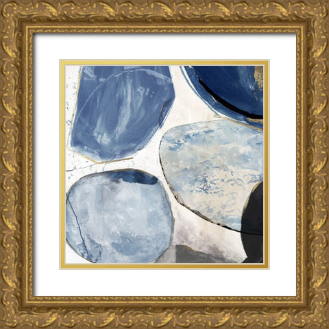 Overlapping Blue Shapes II Gold Ornate Wood Framed Art Print with Double Matting by Reeves, Tom