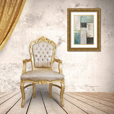 Teal Patchwork Square I Gold Ornate Wood Framed Art Print with Double Matting by Reeves, Tom